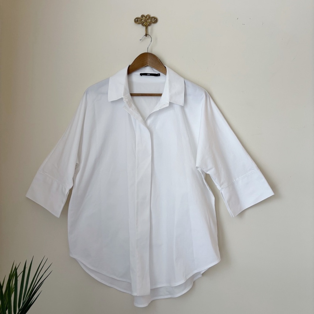 Jarbo Stretch Cotton White Button Up Camp Shirt XL